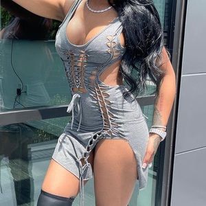 Grey cut out detail dress